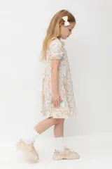 платье  для девочки  КР 5932/песчаный,зайчики и ромашки к563