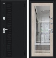 Входная стальная дверь BRAVO Thermo Флэш Декор-2 Букле черное/ зеркало Cappuccino Veralinga