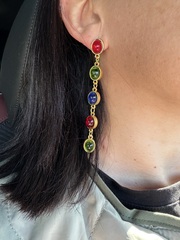 Серьги длинные с цветными камнями в винтажном стиле (итальянский стиль)