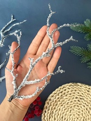 Ветка со снегом искусственная, коряга, дерево искусственное, зимний декор, 24 см, набор 10 штук.