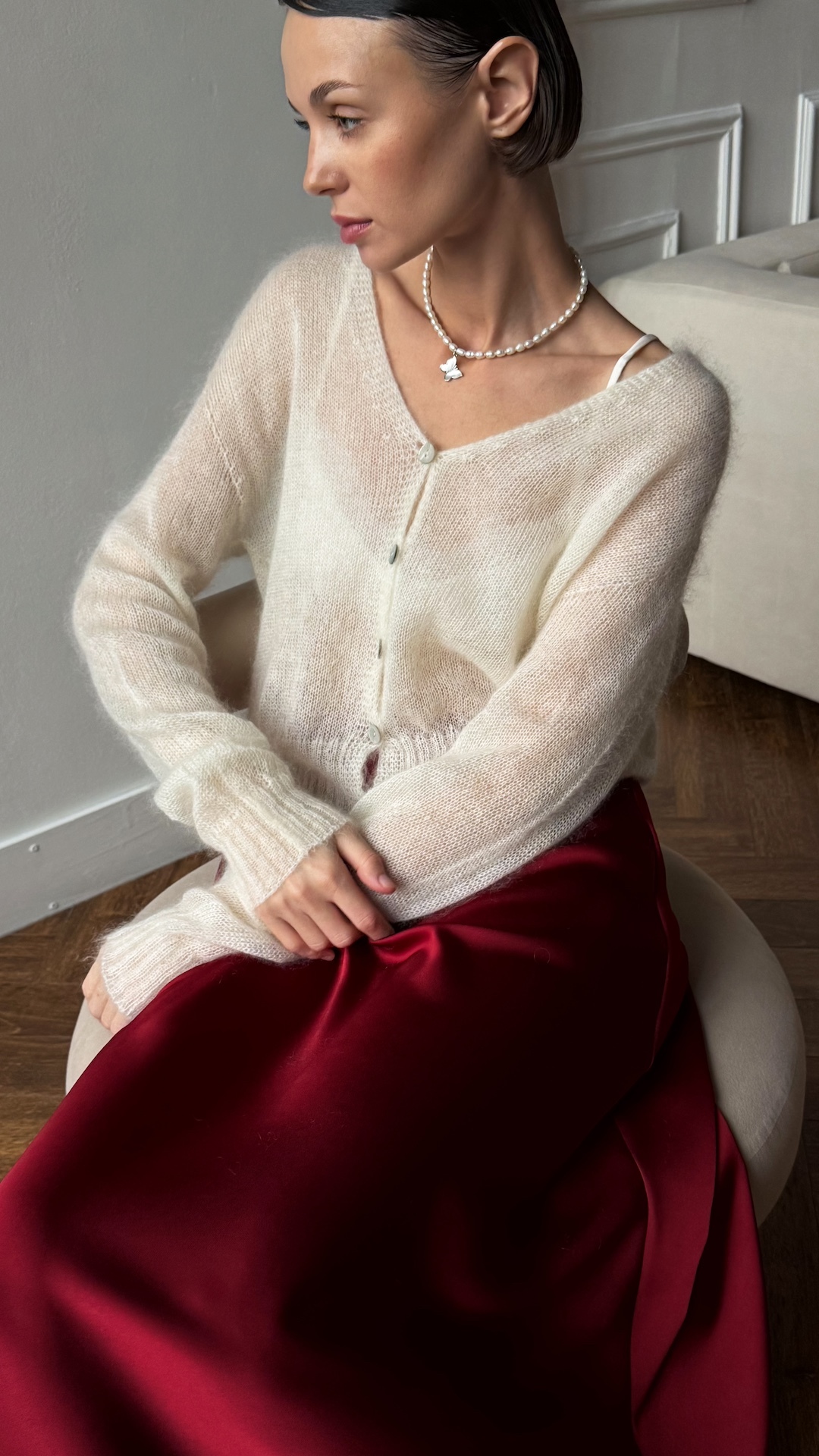 Колье из натурального жемчуга с подвеской в виде бабочки PREMIUM QUALITY