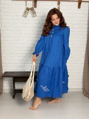 Любавушка. Платье льняное в пол с вышивкой по низу PL-422574