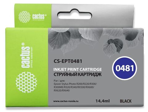 Картридж струйный Cactus CS-EPT0481 T0481 черный (16мл) для Epson Stylus Photo R200, R220, R300, R320, R340, RX500, RX600, RX620, RX640