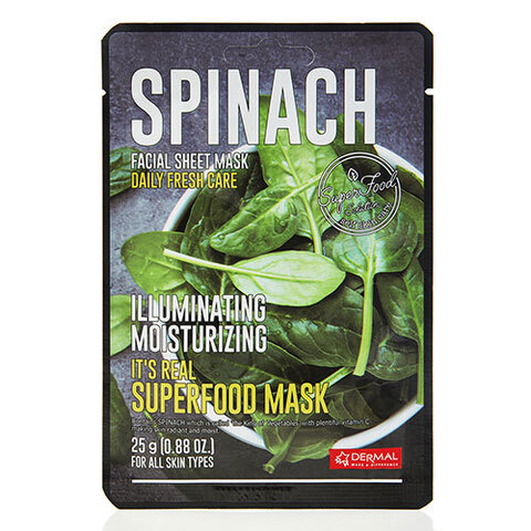 DERMAL Маска для лица тканевая ШПИНАТ It's Real Superfood Mask SPINACH, 25 мл