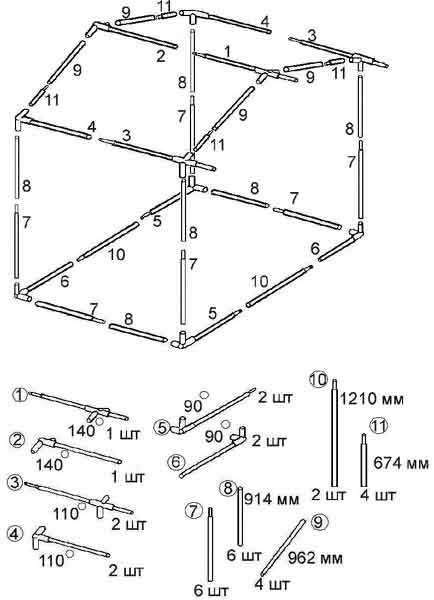 Схема сбора шатра из трубок