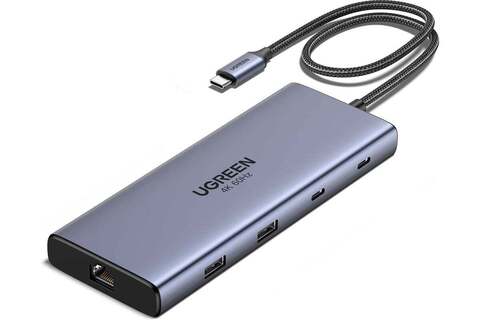 USB-хаб UGREEN CM639 (45380) 10-in-1 4K@60Hz USB-C to USB-A 3.2+USB-A 3.0+2*USB-C 3.2+2*HDMI+RJ45 Gigabit+SD&TF +PD port Converter, серый