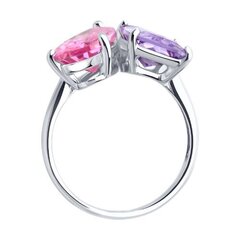 Кольцо из серебра 925 пробы с лавандовым и розовым фианитами