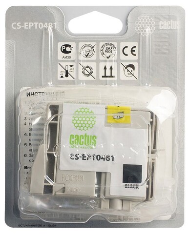 Картридж струйный Cactus CS-EPT0481 T0481 черный (16мл) для Epson Stylus Photo R200, R220, R300, R320, R340, RX500, RX600, RX620, RX640