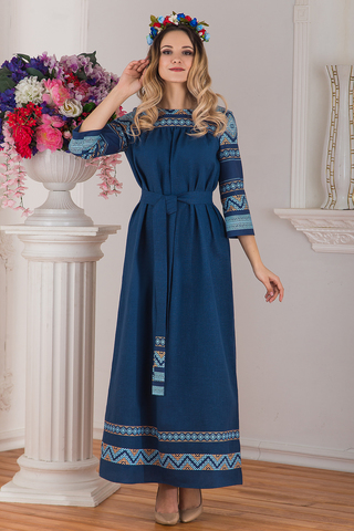 Платье льняное Каспийское в русском стиле