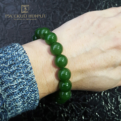 Браслет "Классика". Зеленый нефрит. Бриле. 12мм.