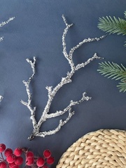 Ветка со снегом искусственная, коряга, дерево искусственное, зимний декор, 24 см, набор 10 штук.