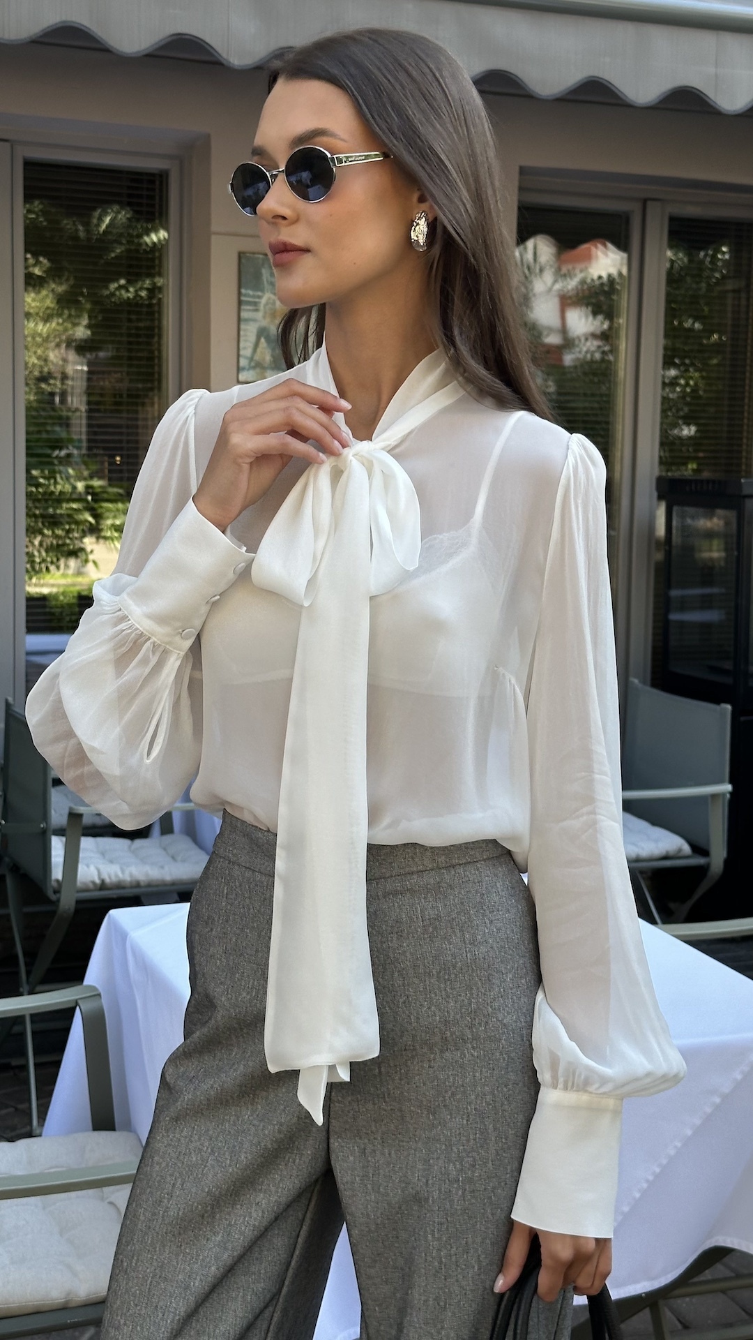 Блуза из 100% вискозы с галстучным бантом PREMIUM QUALITY