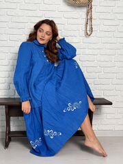 Любавушка. Платье льняное в пол с вышивкой по низу PL-422574