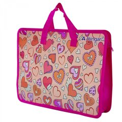 
          Папка с ручками 1 отделение, А4 265х335х90мм, Alingar, пластик, ручки тесьма, дизайн с двух сторон, молния сверху, "Сердечки-стикеры"
