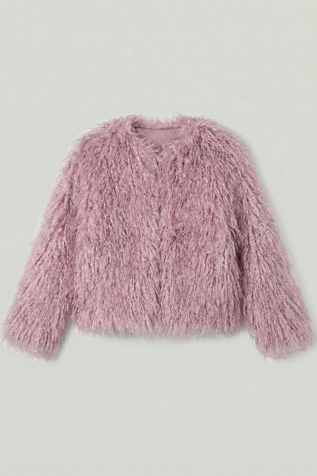 Шуба укороченная из искусственного меха ламы, розовый
