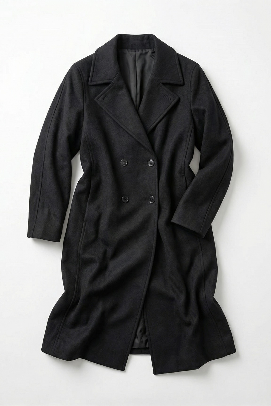 Пальто двубортное с отстрочкой, черный