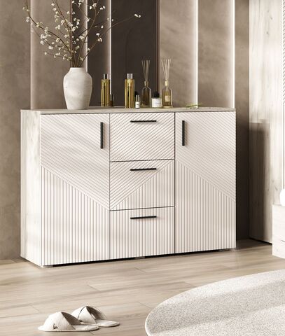 Сильвия Комод 3 ящика 2 двери (1200) (Кашемир, Дуб Крафт серый)