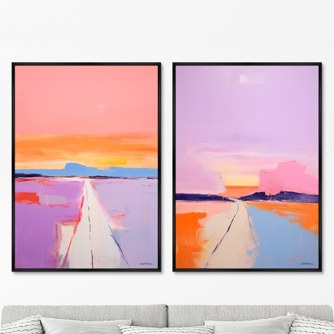 ArtNoMore - Набор из 2-х репродукций картин на холсте Landscape collection, Purple and pink, 2024г.