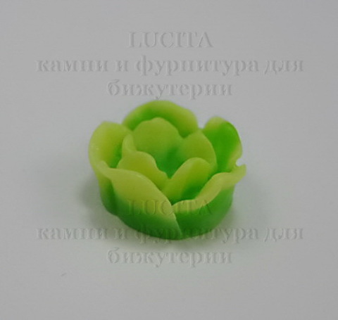 Кабошон акриловый зеленый двухцветный цветок, 13х6 мм ()