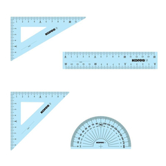 Набор черт. принад. Kores: лин.15см, два треуг 60и45 град-12см, трансп 10см