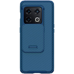 Усиленный чехол синего цвета на OnePlus 10 Pro от Nillkin, серия CamShield Pro Case, двухкомпонентный с сдвижной шторкой для камеры