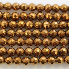 Бусина Гематит (искусств), шарик с огранкой, цвет - золотисто-коричневый, 8 мм, нить