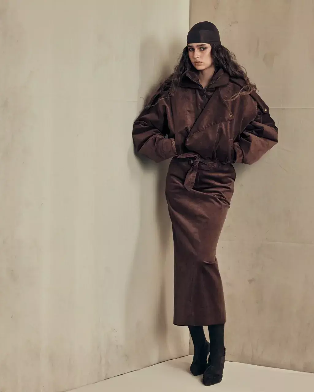 Юбка миди из вельвета