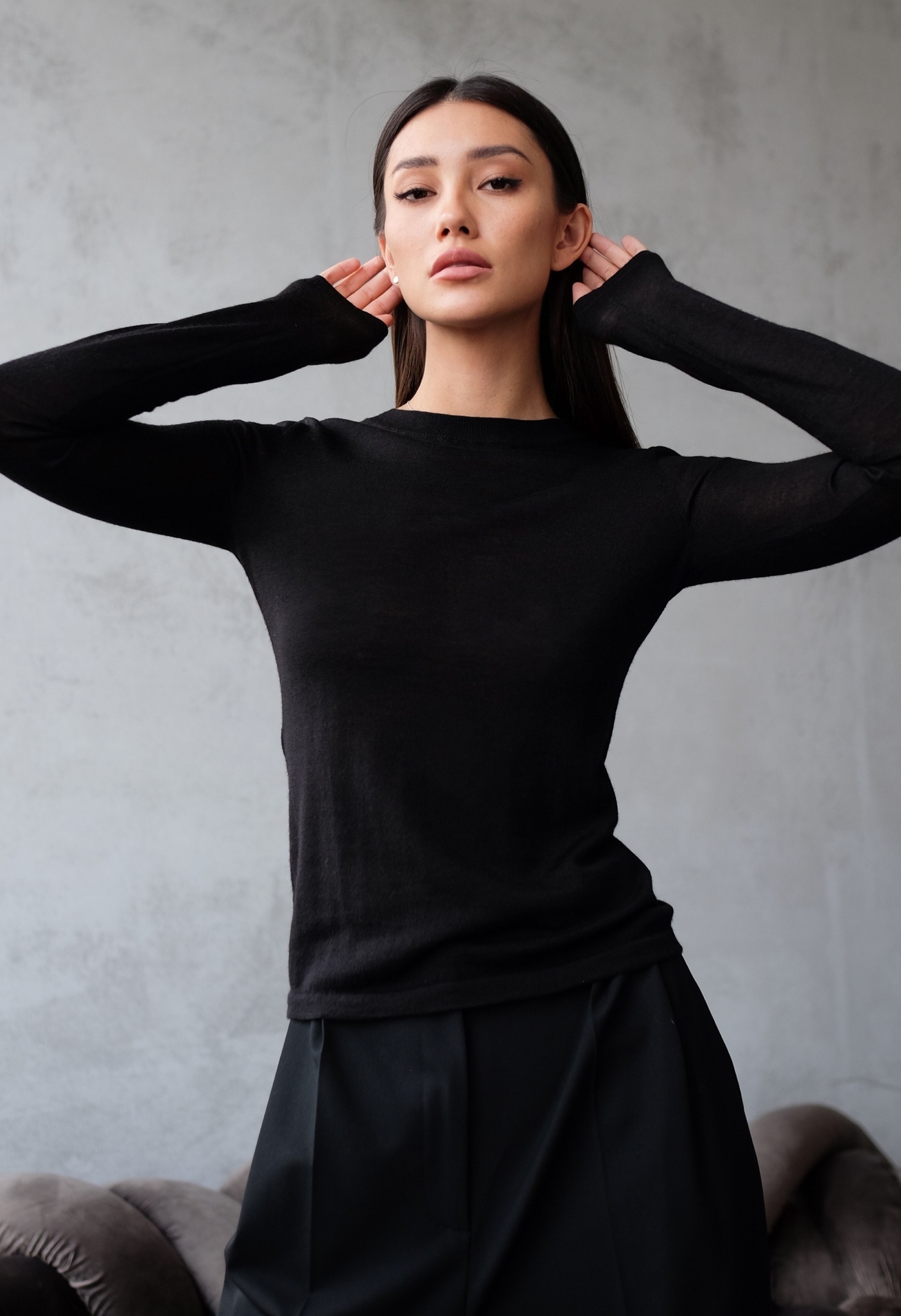 Лонгслив тонкий “Si”, Черный