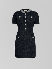 Платье 1301 по фигуре с коротким рукавом, блестящим воротом и пуговицами
