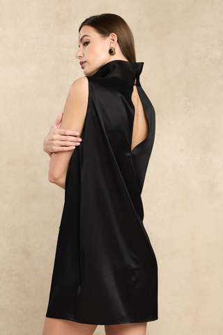 Черное шелковое мини платье