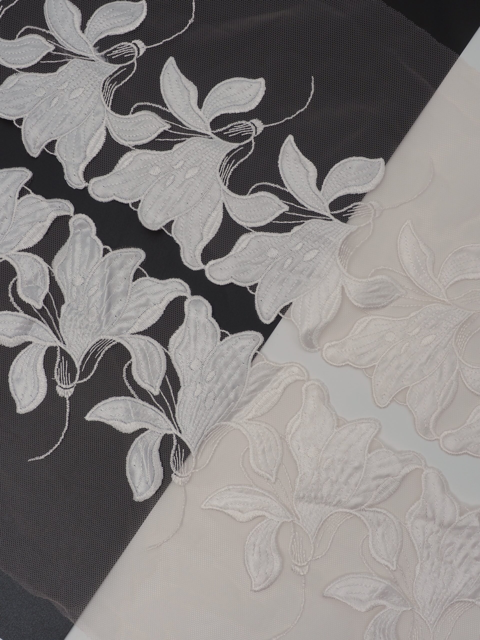 Вышивка на сетке телесная с экрю ширина 19 см ОТРЕЗЫ