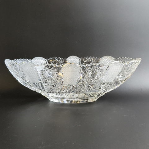 Шикарная хрустальная ваза в виде ладьи, алмазная грань, геометрический орнамент, матовый хрусталь, винтаж СССР 1970-1990 гг