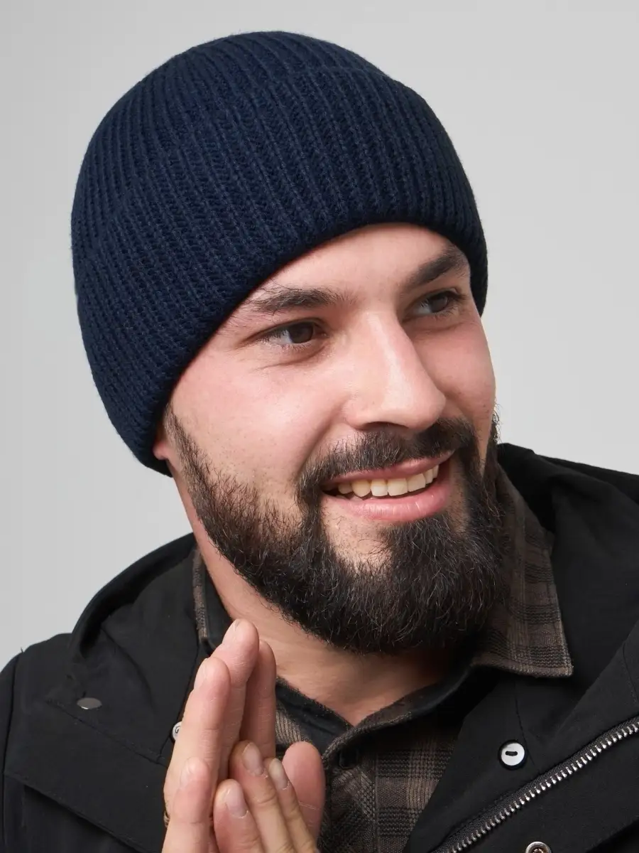 Шапка мужская зимняя шерстяная вязаная с подкладкой утеплителем из флиса, зимние мужские шапки