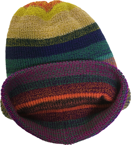 Полосатая шапочка бини зимняя с отворотом