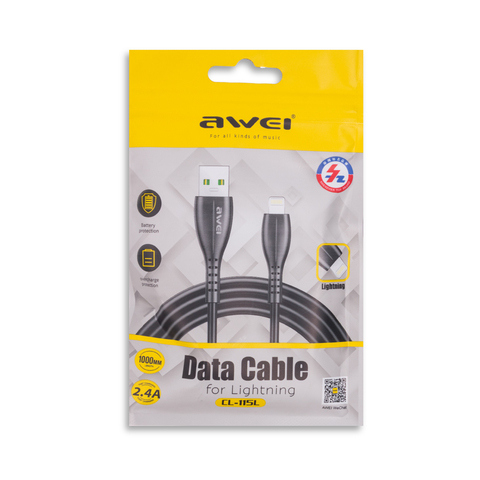 Интерфейсный кабель Awei Lightning CL-155L/CL115L 5V 2.4A 1m Чёрный