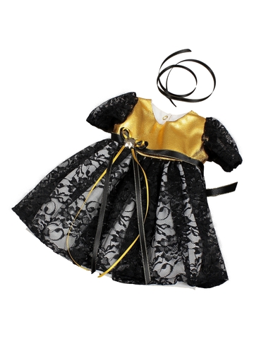 Платье из парчи и гипюра - Черный / золото. Одежда для кукол, пупсов и мягких игрушек.