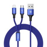Кабель USB 2в1 Lightning / Micro USB 3A Baseus Rapid Series (CAML-SU13) с быстрой зарядкой 1,2м (120 см) (Синий)