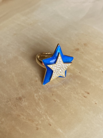 Кольцо Звезда синее, позолоченное серебро