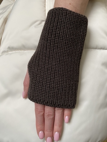 Митенки крупной вязки из 100% мериноса горький шоколад