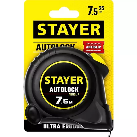 STAYER AutoLock 7.5м х 25мм, Рулетка с автостопом (2-34126-07-25)
