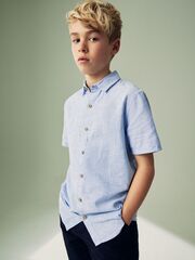 Рубашка льняная с коротким рукавом для мальчика Next 907-584, Голубой