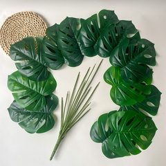 Монстера искусственная, куст 12 веток, евро пластик, зеленая, как живая, 50-58 см