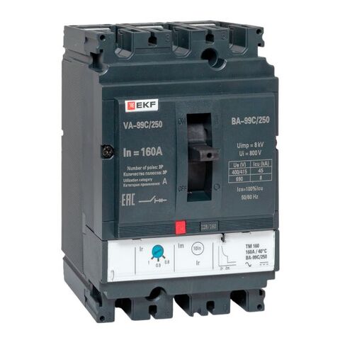 Выключатель автоматический в литом корпусе ВА-99C 250/160А 3P 45кА с термомагнитным расцепителем EKF