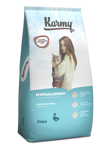 KARMY Hypoallergenic сухой корм для кошек, склонных к пищевой аллергии (утка) 1,5кг