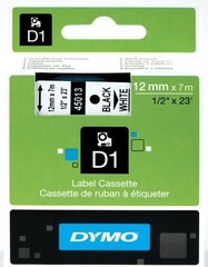 Картридж DYMO с лентой 12 мм х 7 м, пластик черный на белой ленте