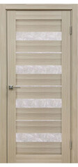 Межкомнатная дверь Велюкс 2 Ясень грей / Цвет тон Кремовая лиственница / Остекление "Гранит прозрачный" / Двери Верда