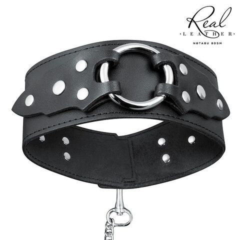 Брутальный кожаный ошейник с поводком - Notabu NOTABU REAL LEATHER NTB-80706
