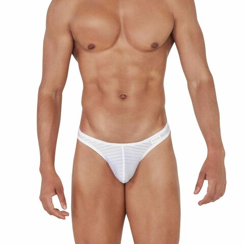 Сексуальные белые трусы-тонги в полоску Sainted Thong - Clever Masculine Underwear 145001