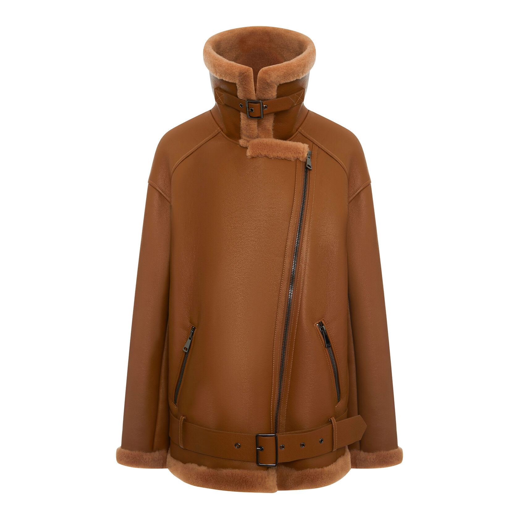 Дубленка на молнии с поясом