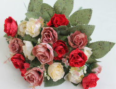 Розы искусственные мраморные мини, букет 21 голова, 7 веток, 35 см.